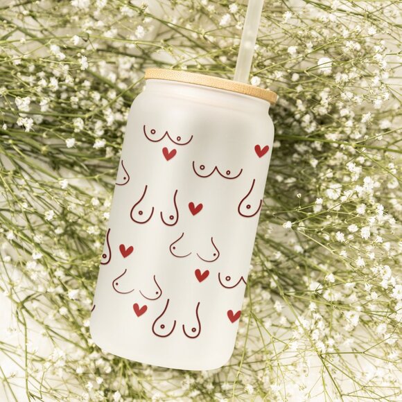 Funny Can Glass Cup, Funny Coffee Mug, Frosted Glass With Heart, Adult Humor - Picture 4 of 6